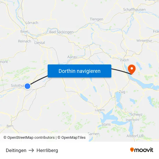 Deitingen to Herrliberg map