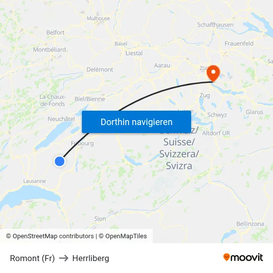 Romont (Fr) to Herrliberg map