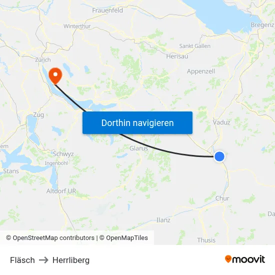 Fläsch to Herrliberg map