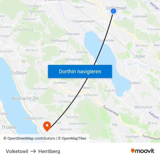 Volketswil to Herrliberg map