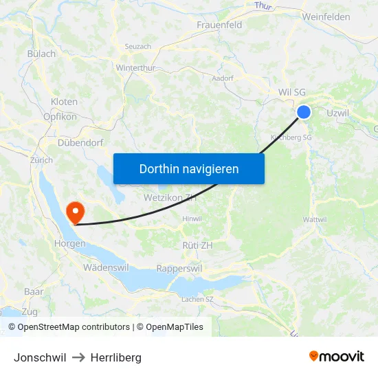 Jonschwil to Herrliberg map