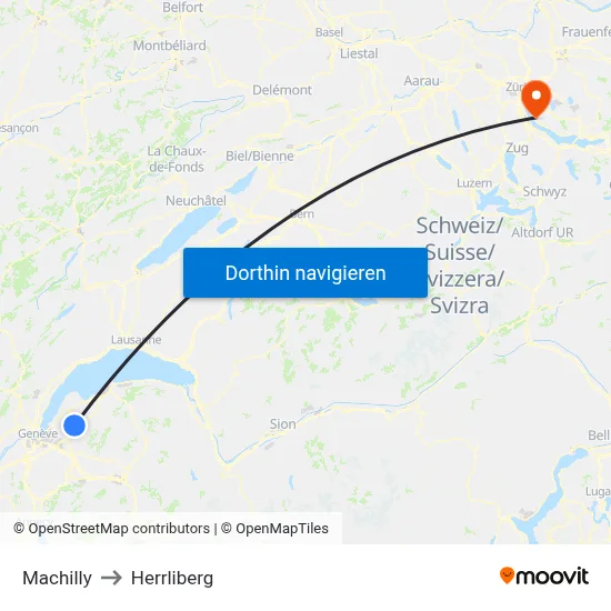 Machilly to Herrliberg map