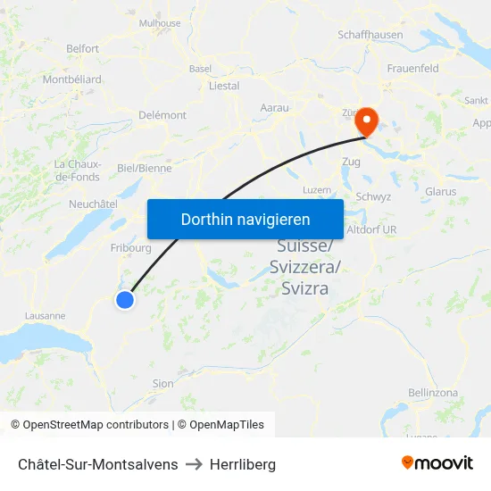 Châtel-Sur-Montsalvens to Herrliberg map