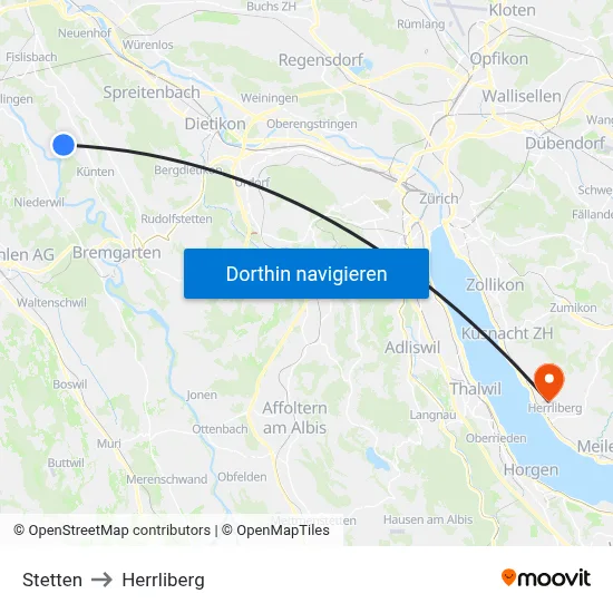 Stetten to Herrliberg map