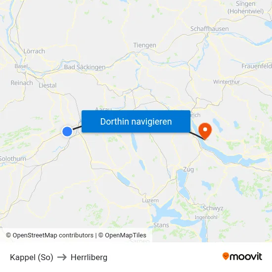 Kappel (So) to Herrliberg map