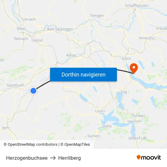 Herzogenbuchsee to Herrliberg map