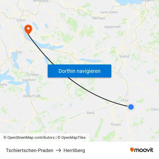 Tschiertschen-Praden to Herrliberg map
