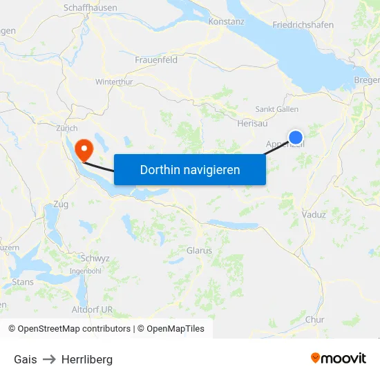 Gais to Herrliberg map