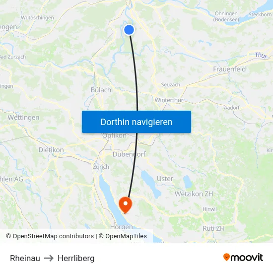Rheinau to Herrliberg map