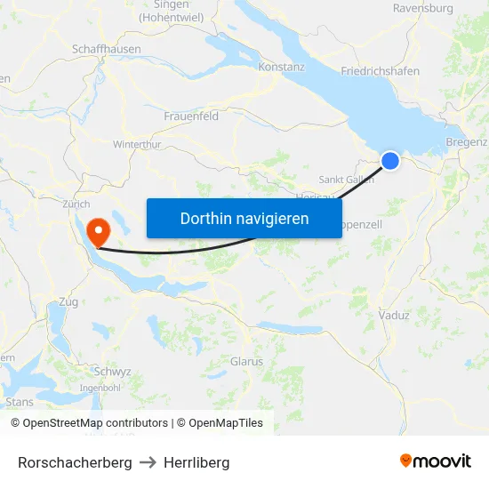 Rorschacherberg to Herrliberg map