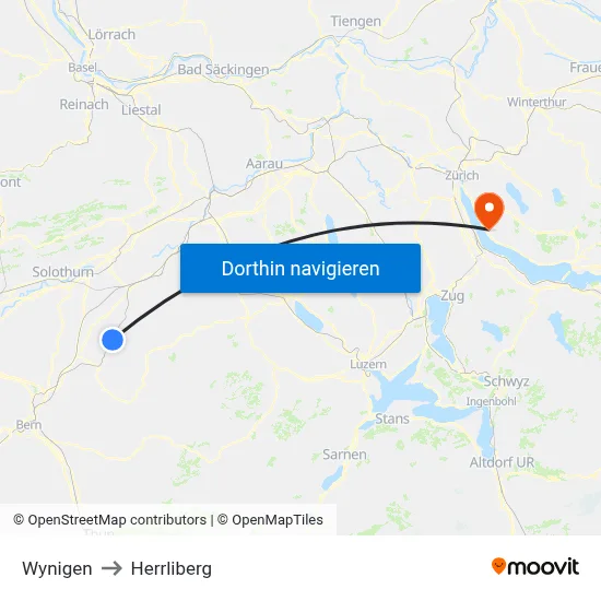 Wynigen to Herrliberg map