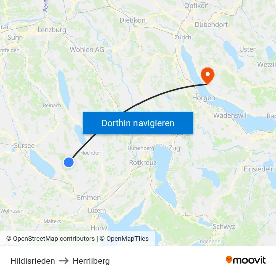 Hildisrieden to Herrliberg map