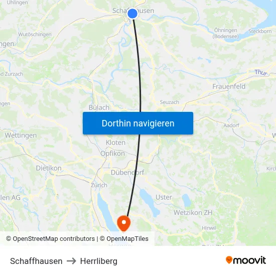 Schaffhausen to Herrliberg map