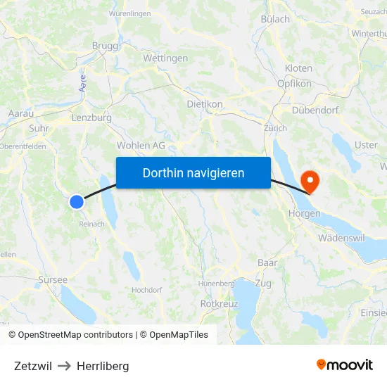 Zetzwil to Herrliberg map