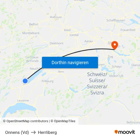Onnens (Vd) to Herrliberg map