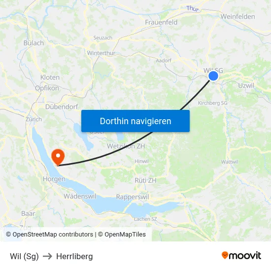 Wil (Sg) to Herrliberg map