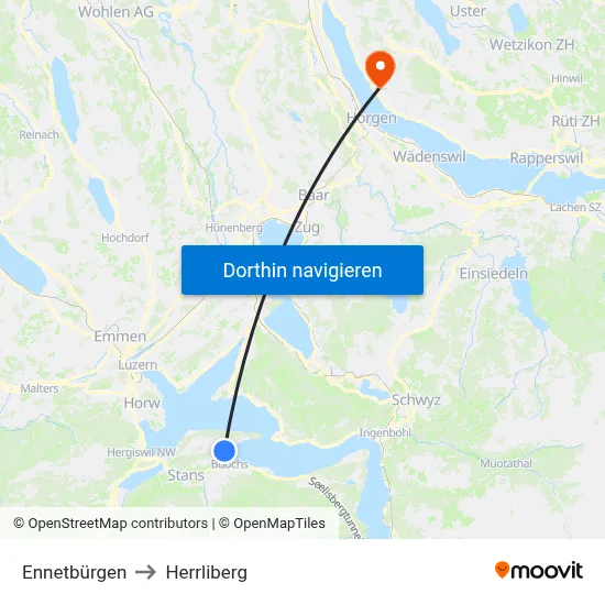 Ennetbürgen to Herrliberg map