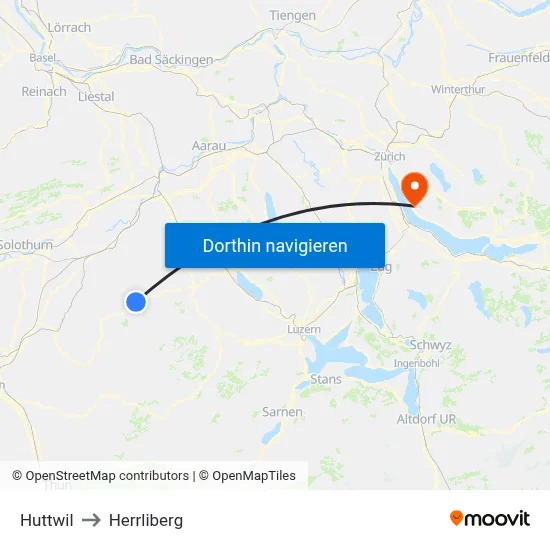 Huttwil to Herrliberg map