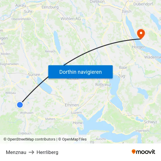 Menznau to Herrliberg map