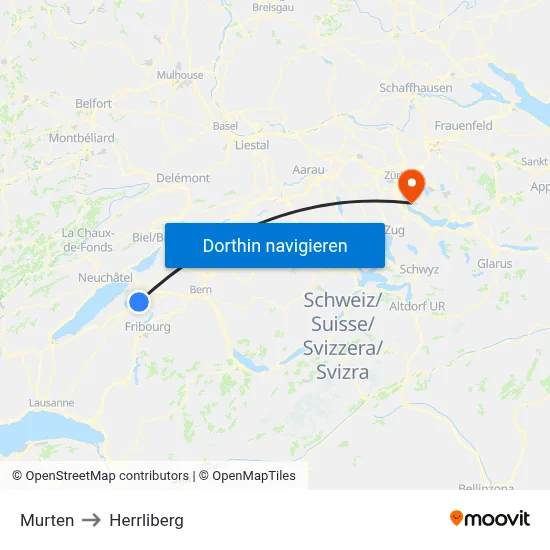 Murten to Herrliberg map