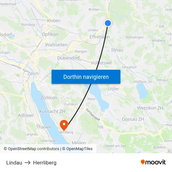 Lindau to Herrliberg map