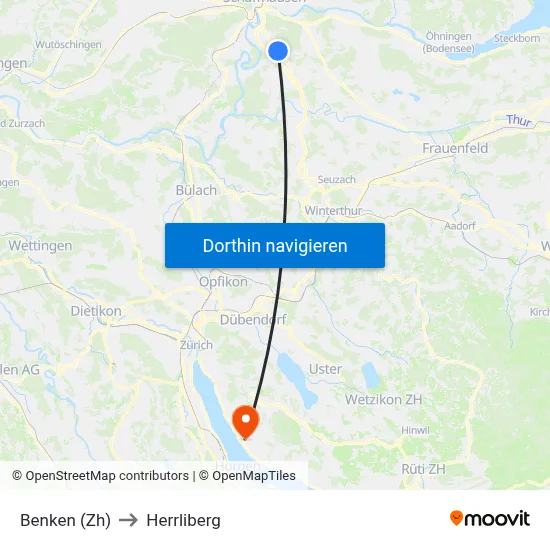 Benken (Zh) to Herrliberg map
