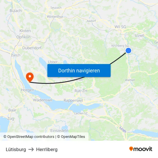 Lütisburg to Herrliberg map