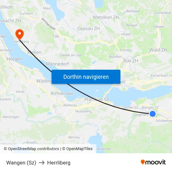 Wangen (Sz) to Herrliberg map