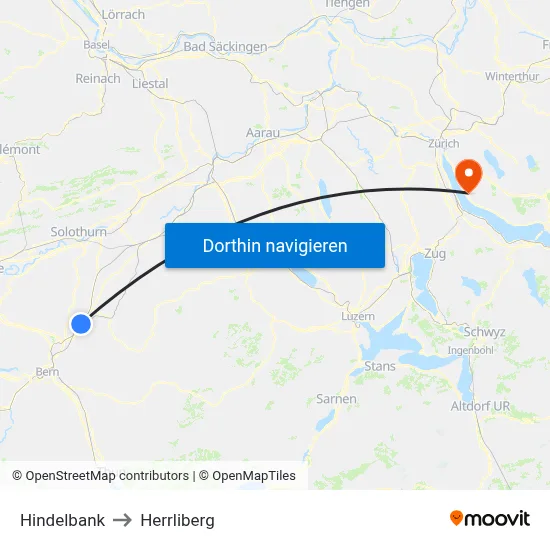 Hindelbank to Herrliberg map