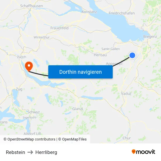 Rebstein to Herrliberg map