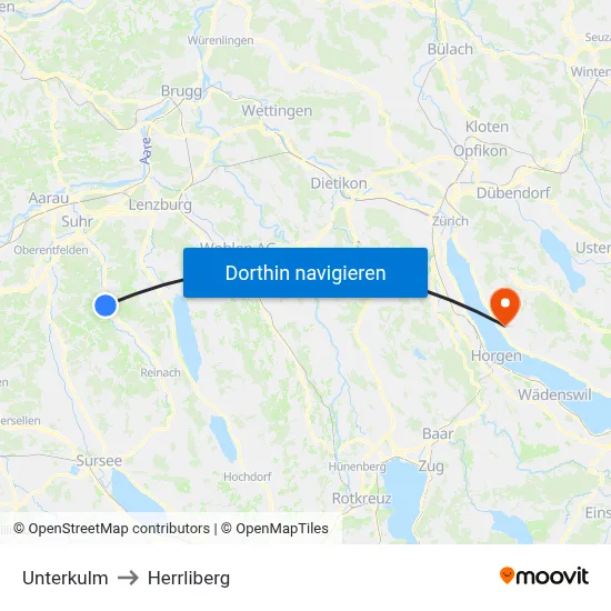 Unterkulm to Herrliberg map