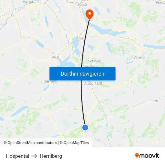 Hospental to Herrliberg map
