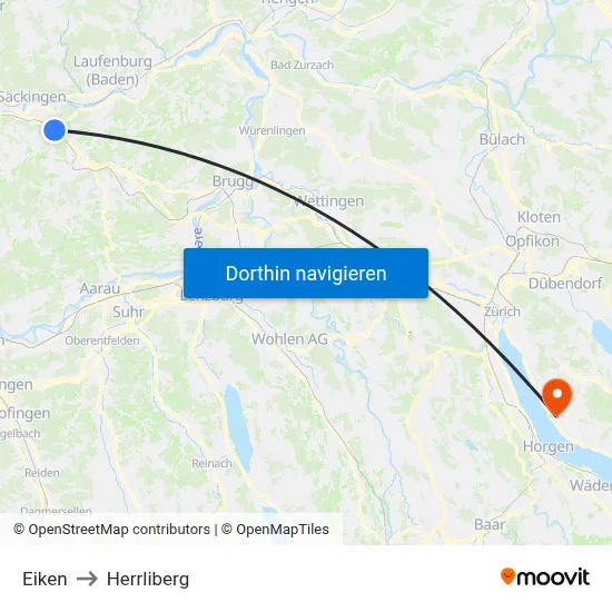 Eiken to Herrliberg map