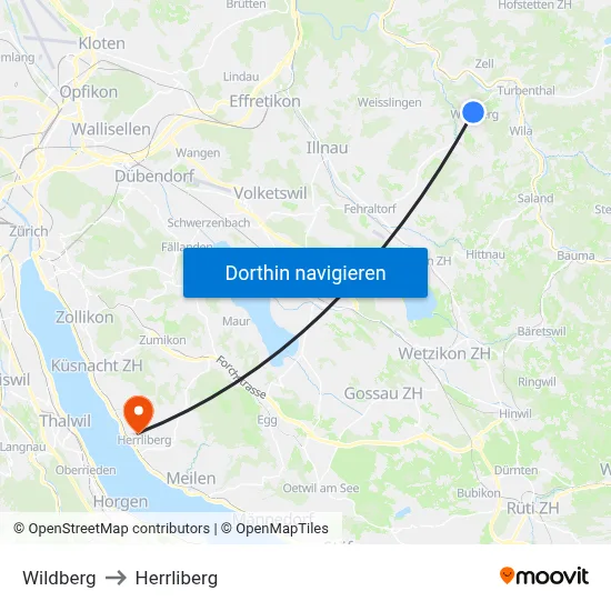 Wildberg to Herrliberg map