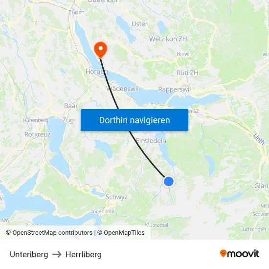 Unteriberg to Herrliberg map