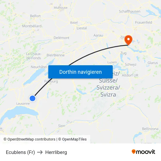 Ecublens (Fr) to Herrliberg map