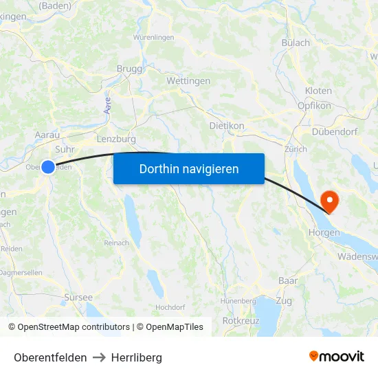 Oberentfelden to Herrliberg map