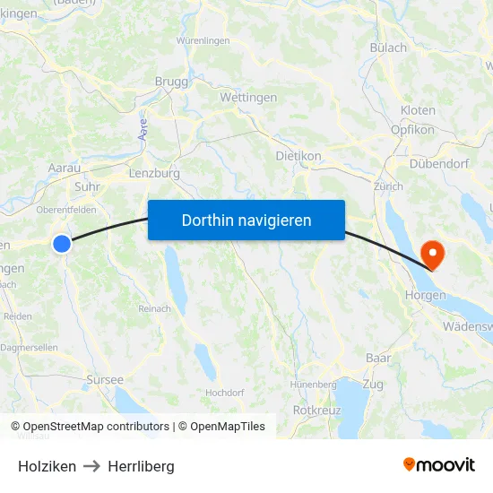 Holziken to Herrliberg map