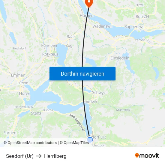 Seedorf (Ur) to Herrliberg map