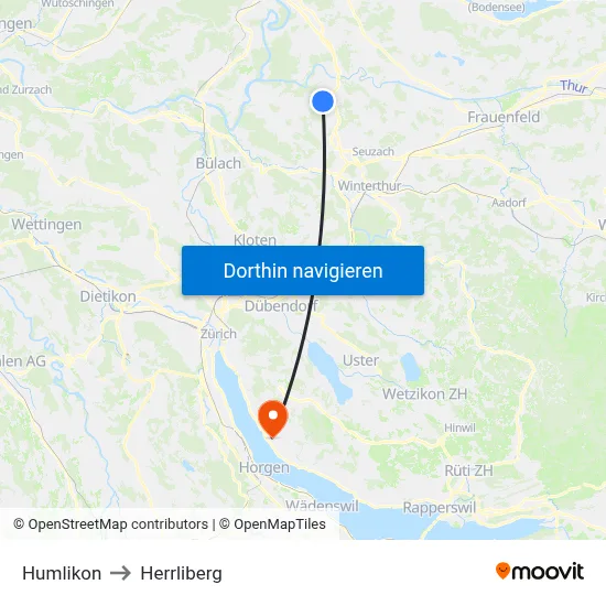 Humlikon to Herrliberg map