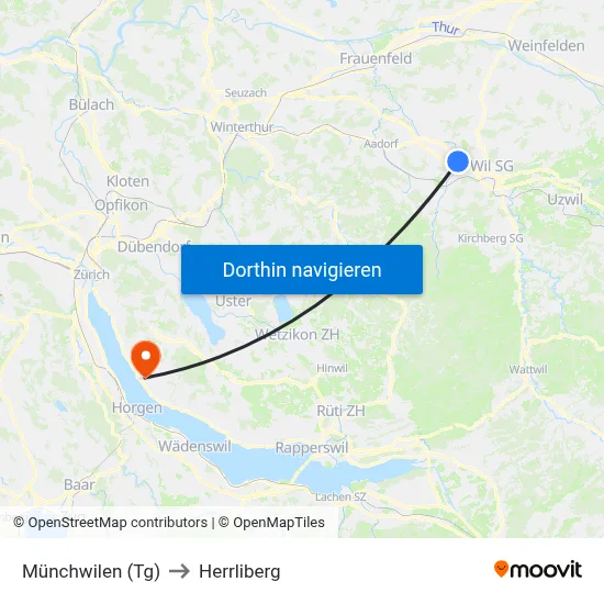 Münchwilen (Tg) to Herrliberg map
