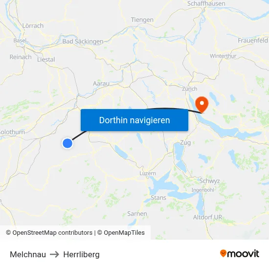 Melchnau to Herrliberg map