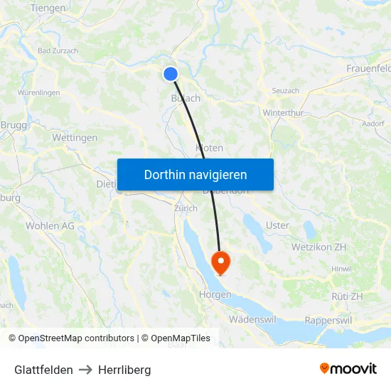 Glattfelden to Herrliberg map