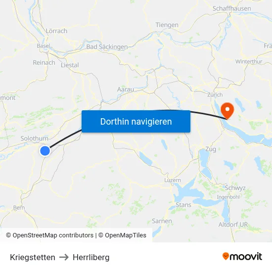 Kriegstetten to Herrliberg map