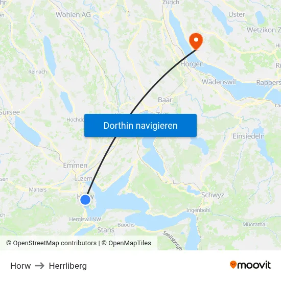 Horw to Herrliberg map