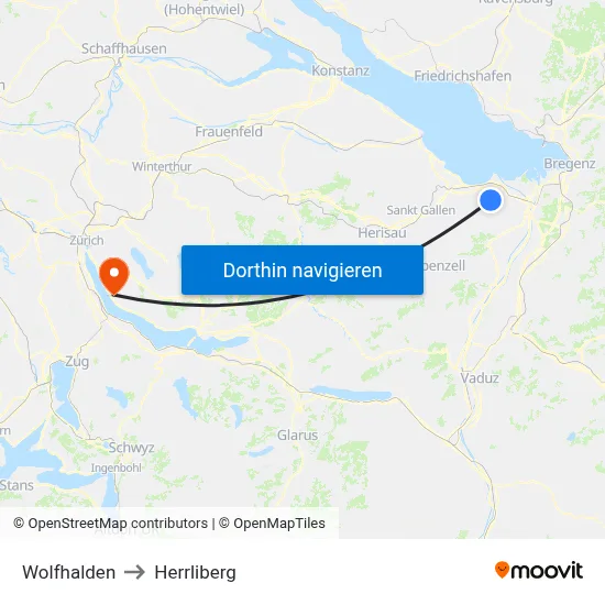 Wolfhalden to Herrliberg map