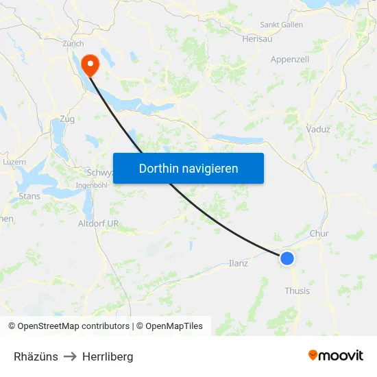 Rhäzüns to Herrliberg map