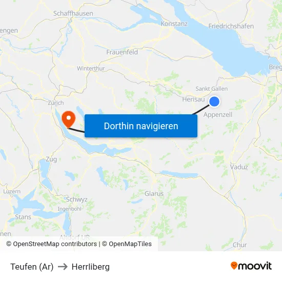 Teufen (Ar) to Herrliberg map