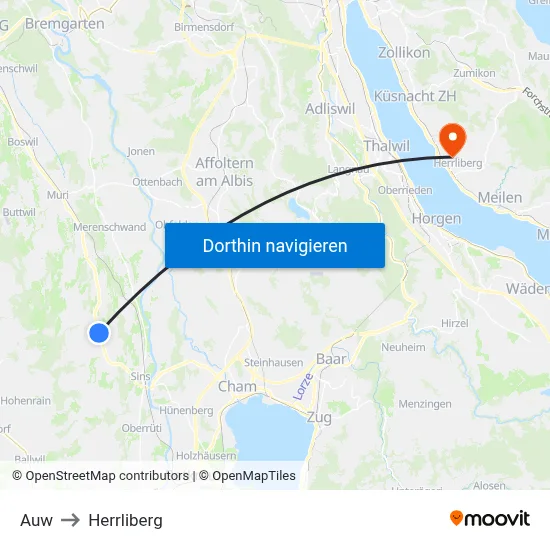 Auw to Herrliberg map