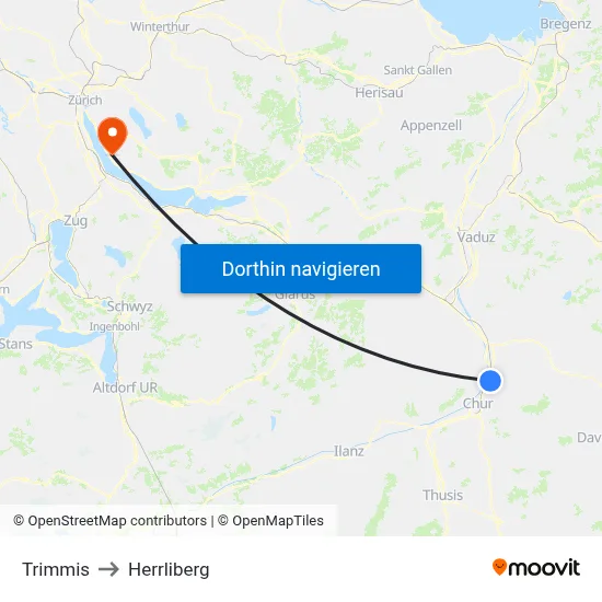 Trimmis to Herrliberg map